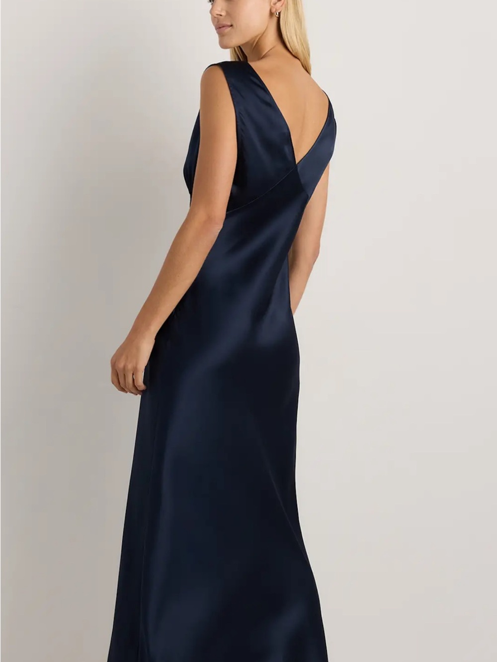 Quince Navy Satin V-Neck Slip Dress - Picture 2 of 3